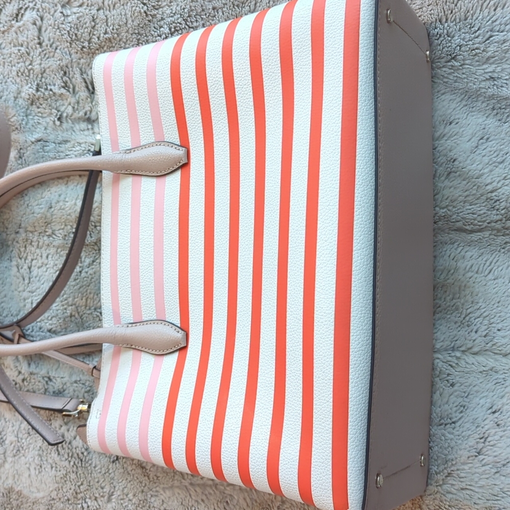 Kate Spade New York Patrice Tropical Red Pink Orange Striped Satchel Tote Bag - Picture 7 of 10
